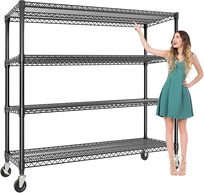 4-Tier Metal Storage Shelving Unit, 2640 Lbs Load Capacity Heavy-Duty Shelf Organizer, Adjustable Wire Rack Shelves for Garage, Pantry & Kitchen, 71.8" h x 59" w x 17.7" d