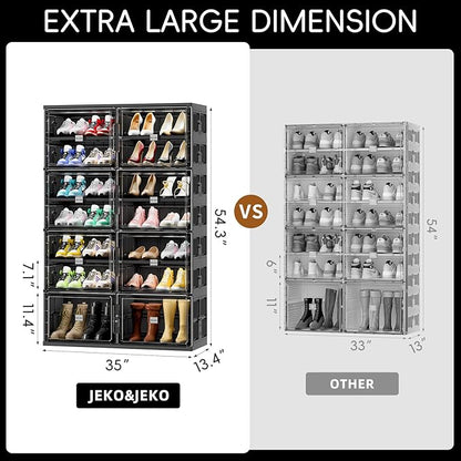 JEKO&JEKO 7 Tiers Foldable Boot Storage Shoe Rack Cabinet for Closet Entryway, Large Collapsible Shoe Organizer with Magnetic Doors (Black)