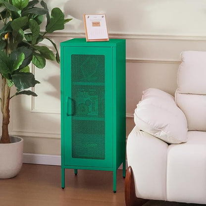 Slim Metal Storage Cabinet with Mesh Doors - 42'' Tall Narrow Organizer Tower, Compact Freestanding Cabinet, Versatile Utility Storage for Home, Office, Bedroom, or Kitchen, Durable and Modern Design