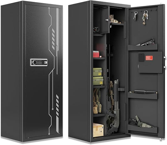 KAER 8-12 Gun Safe, Multi-Function Gun Safe for Rifles and Pistols, Gun Cabinet, Large Gun Safe for Home Rifles and Shotguns, Rifle Safe, Electronic Gun Cabinet with Removable Shelf and Rifle Rack