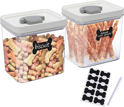 Geyecete dog treat container 2 Pack 1.8L dog treat jar PET transparent jars dog food storage sealed jars airtight cat treat container Food grade