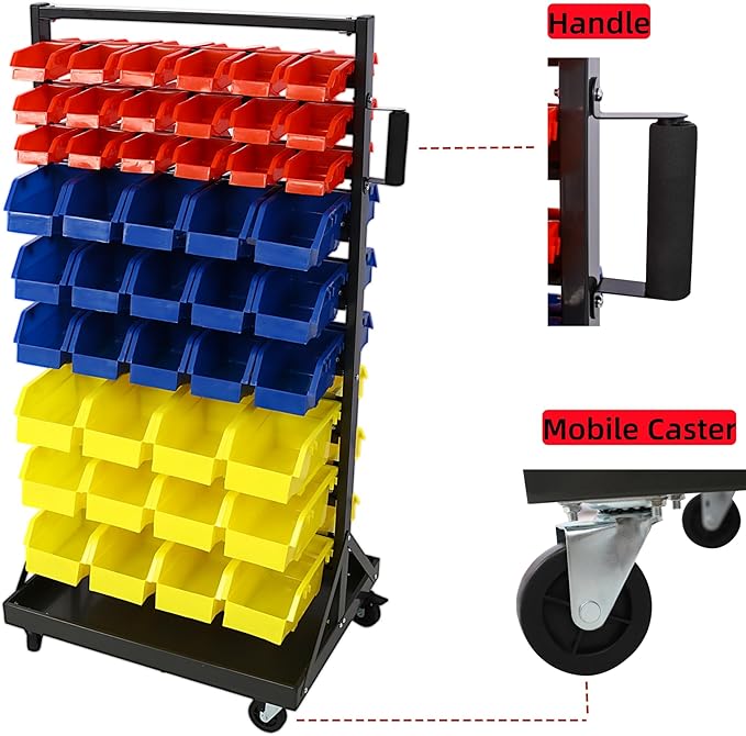 Montary 90 Parts Bin Shelving Storage Organizer with Locking Wheels, 9-Tier Dual-Sided Rolling Steel Shelf 450 lbs Capacity, for Shop Garage and Home