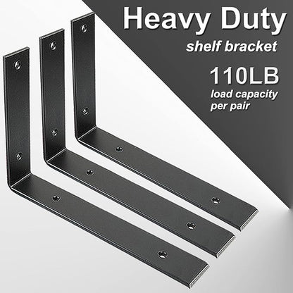 Shelf Brackets 10 Inch Wall L Brackets 8PCS Heavy Duty for Shelves Metal Black Rustic Industrial Brackets for DIY Opening Shelves Project Hardware Included