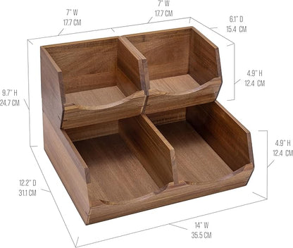Seville Classics Premium Organizer Storage Bins for Kitchen Silverware, Pantry, Closet, Office Desk, Pens, Utensils, Makeup, K Cup, Acacia, Stackable Bin Set (3 Piece)