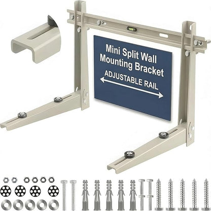 Heavy Duty Mini Split Wall Mounting Bracket for Outside, 400lb Load Capacity, Galvanized Carbon Steel, Dual Anti-Rust Coating, Leveling Bar, Anti-Vibration Pads, Fits 7000–12000 BTU AC Units