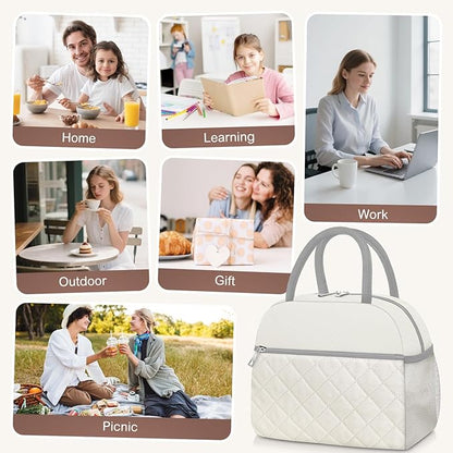 Lunch Box for Women Adult Men Insulated Cute Quilted Lunch Bag Women Reusable Large Lunch Tote Bag Leakproof Simple Cooler Bag for Work Office Picnic Beach or Travel