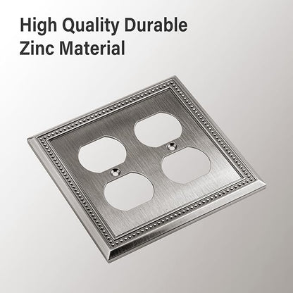 Henne Bery Sunken Pearls Heavy Duty Decorative Wall Plate Switch Plate Outlet Cover (Double Duplex, Heirloom Silver)