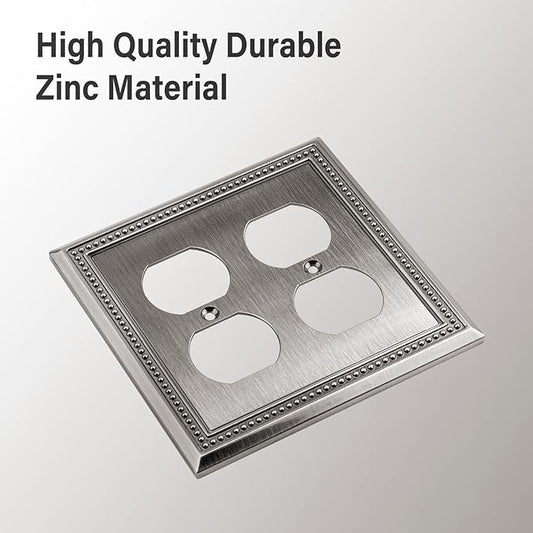 Henne Bery Sunken Pearls Heavy Duty Decorative Wall Plate Switch Plate Outlet Cover (Double Duplex, Heirloom Silver)