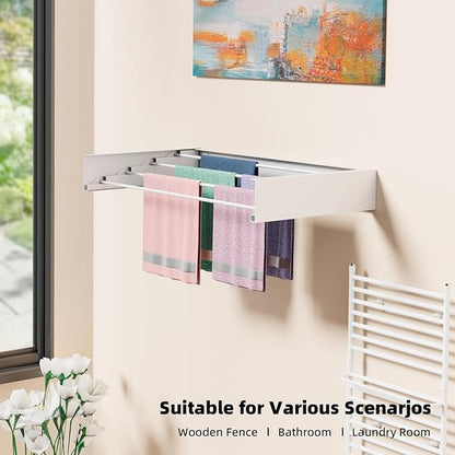 Wall Mounted Drying Rack for Small Space, 23.6" Foldable Collapsible Laundry Rack, Compact Space Saver for Apartment Bathroom Balcony, Includes Wall Template (White)