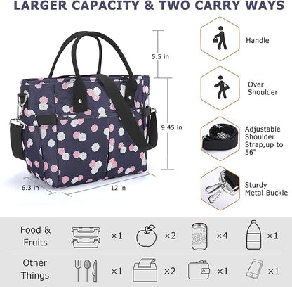 KIPBELIF Cute&Classy Roomy Insulated Lunch Bags for Women - Stylish & Functional Large Tote Adult Lunch Box for Working & Picnic (Dark Blue Plum, L)