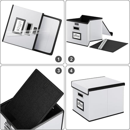 Huolewa Portable Leather File Organizer Boxes with Lids, Collapsible File Folder Organizer Boxes, Decorative Small Filing File Cabinet for Home/Office, Easily Store Documents/Hanging File Folders