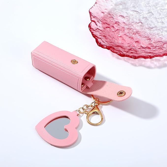 6 Pcs Lipstick Holder Keychain Leather Portable Lip Key Chain Lip Balm Organizer Holder Lipstick Travel Makeup Storage Case with Mirror for Women Perfume Fingernail Polish Christmas