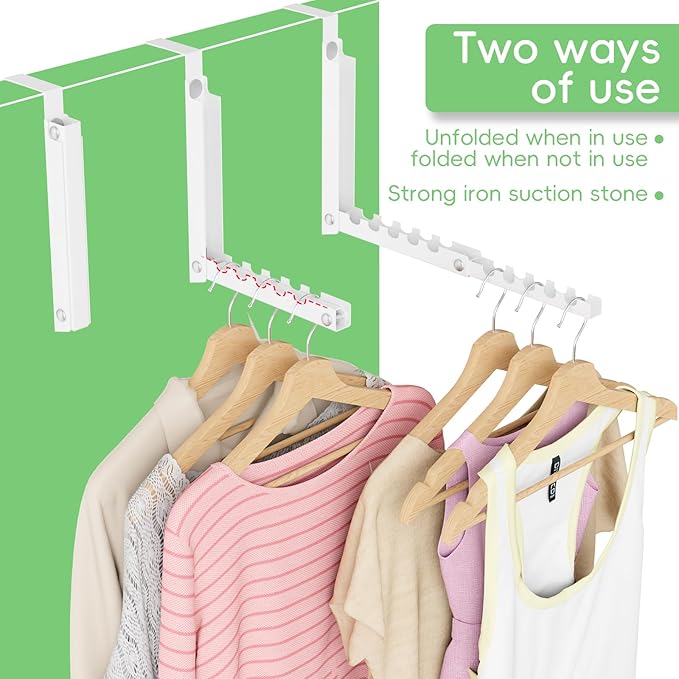 Over Door Hooks,Over the Door Clothes Hanger with 10 Ridges,Space-Saving Over the Door Drying Rack,Door Hooks for Hanging Clothes,Larger Capacity Over the Door Hanger (1, White)
