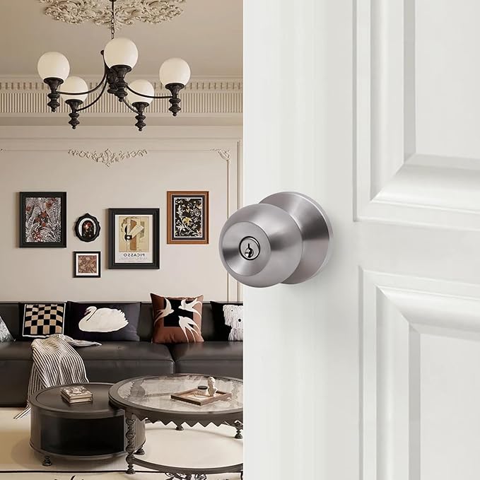 Lanwandeng Door Knobs with Lock and Key, Keyed Entry Door Knob, Exterior and Interior Door Lock, Door Handle Satin Nickel