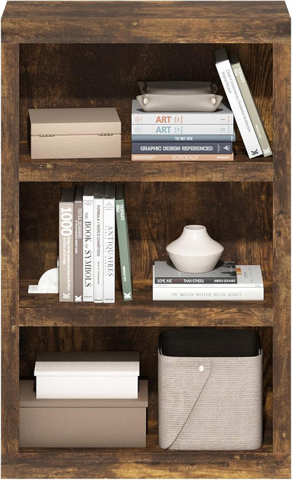 Furinno Rail Book Shelf, 3-Tier Bookshelf, Bookcase with Open Shelf, 10.1 x 24.6 x 39, for Living Room, Bedroom, Home Office, Amber Pine