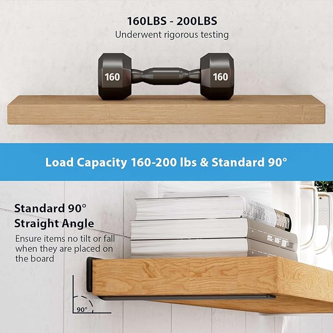 Shelf Brackets Floating Shlef Brackets 12-Inch 6-Packs, 1/5-Inch Thick Heavy Duty Shelving Brackets for Wood Shelves, 12" Hidden Black Metal L Bracket Shelf Bracket Supports with 160 Lbs Load Capacity