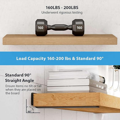 Shelf Brackets Floating Shlef Brackets 12-Inch 6-Packs, 1/5-Inch Thick Heavy Duty Shelving Brackets for Wood Shelves, 12" Hidden Black Metal L Bracket Shelf Bracket Supports with 160 Lbs Load Capacity