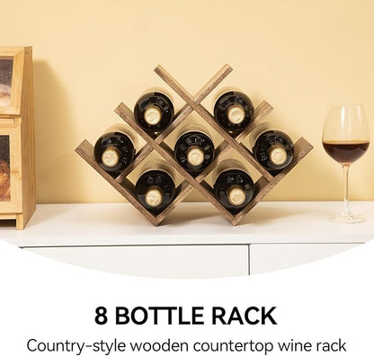 KIRIGEN 8-Bottle Countertop Wine Rack - Wine Bottle Holder for Bar Table/Wine Cabinet Free Standing - Wood 3-Tier Wine Display and Storage Shelves Dark Brown XHJJ3-DBR
