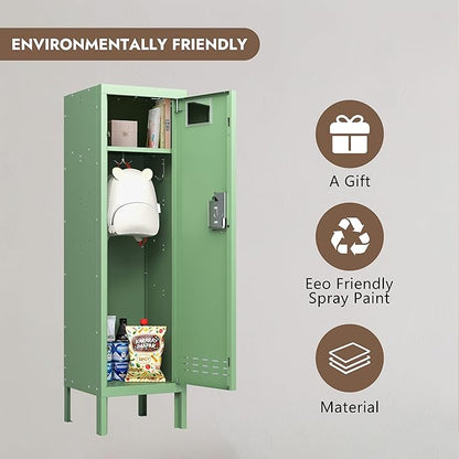 Metal Storage Locker with Lock & Card Slot Locker - Secure Lockable Door - Steel Locker for School, Office, Gym, Home - 54" H x 15" W x 15" D（1 Door, Mint）