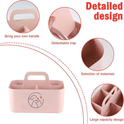 Dog Storage Organizer for Nursing Supplies,Portable Caddy for Pet Stuff,Divided Storage Bin for Dog Cat Feeding Bottle/Pet Pill Shooter/Whelping Kit-Bathroom,Countertop Storage-Pink
