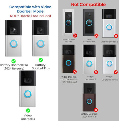 No-Drill Adhesive Doorbell Mount Compatible with Ring Video Doorbell 4 /Battery Doorbell Plus/Pro, Door Mounting Holder Bracket Accessories for Apartments Office Houses (2 Pack)