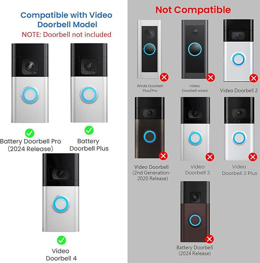 No-Drill Adhesive Doorbell Mount Compatible with Ring Video Doorbell 4 /Battery Doorbell Plus/Pro, Door Mounting Holder Bracket Accessories for Apartments Office Houses (2 Pack)