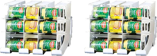 FIFO Can Tracker 2-Pack - 3-Tier Rotating Food Can Organizer for Pantry, Expandable Soda Can Storage for Kitchen, Holds 54 Cans of Food or Soda