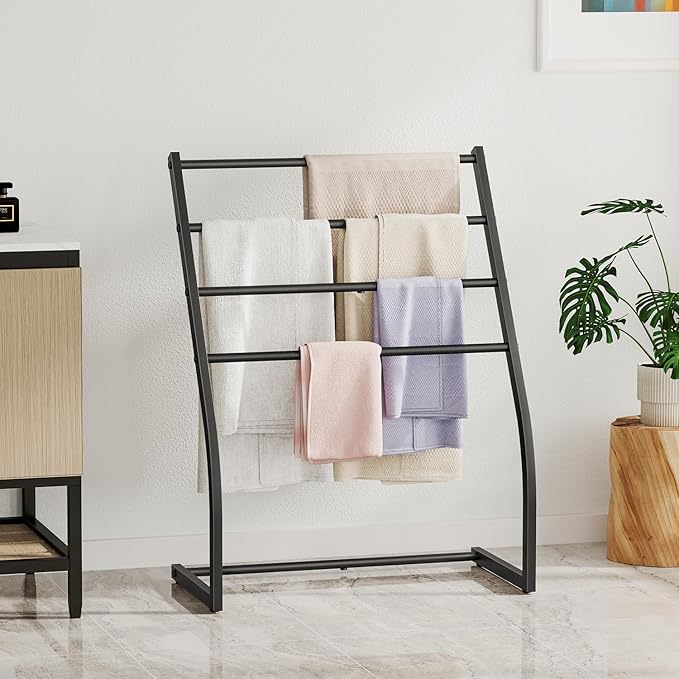 Honiter Towel Racks for Bathroom, Free Standing Towel Rack, 4 Tier Wide Towel Dryer Rack, Pool Towel Racks Outdoor, Blanket Ladder Holder, Metal Towel Bar Stand for Oversized Bath Towel