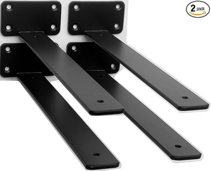 2 Pack - 12 inch Black Hidden L Shelf Bracket (1/5 Inch Thicked) Iron Floating Shelf Brackets Rustic Industrial Metal Brackets for Shelf Support