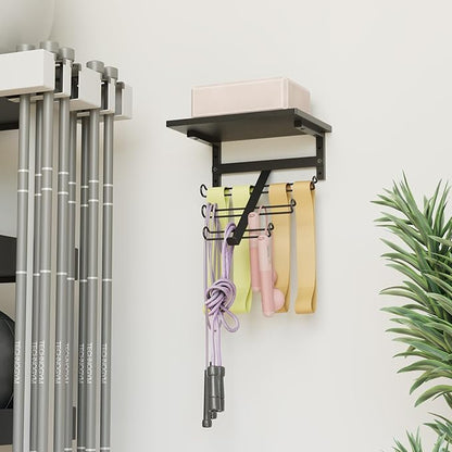 TJ.MOREE Resistance Rack Band Storage Hanger with Shelf Gym Equipment Organizer, Storage Rack for Home Gym,Black