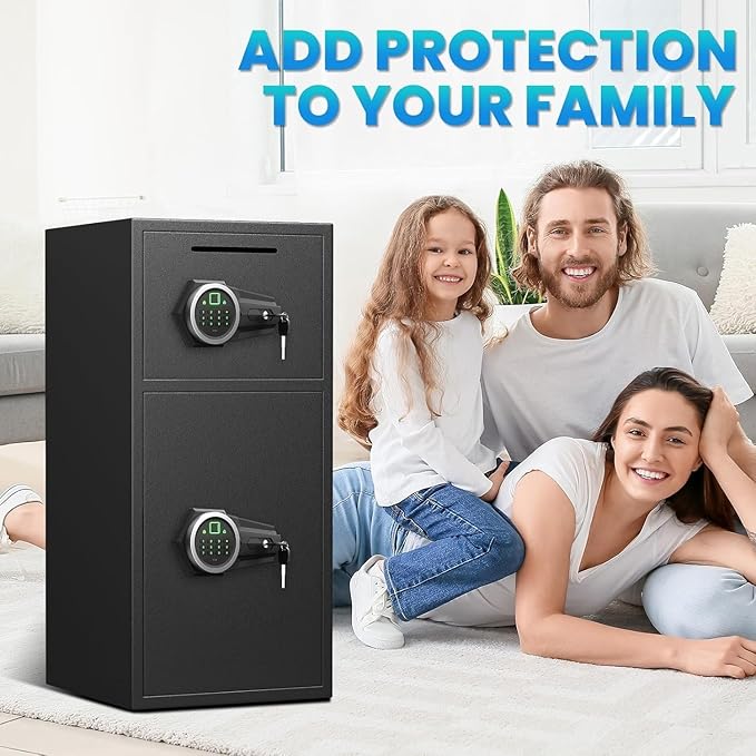 6.0 Cu Ft Safe Box Fireproof Waterproof,with LED Light fire proof safe for home documents,Fingerprint password personal Safe with Deposit Slot & Dual Alarm System，Security Box fo Valuables
