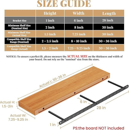 2pcs Floating Shelf Bracket Heavy Duty,Decorative Floating Shelf Hardware Hidden Black Metal Fireplace Mantel Brackets (28"X6"X1.0" with Tools)