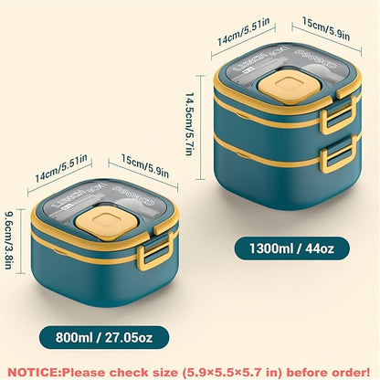 Double-Layer Bento Lunch Box for Kids & Adults with Removable Stainless Steel Dividers,Dressing Container,BPA-Free,Dishwasher Safe - Includes Utensil,(Blue,Non-Insulated)
