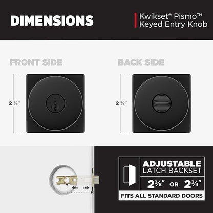 Kwikset Matte Black Keyed Entry Door Knob | SmartKey Security | Square Rose | Microban Protection | For Exterior Doors | Pack of 12