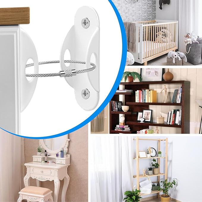 Guirnd 10 Pack Furniture Anchors, Anti Tip Furniture Anchors for Baby Proofing, Metal Earthquake Straps Furniture Straps Wall Anchor for Dresser and Bookcase (White)