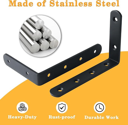 Alise 8 Pack Floating Shelf Brackets,Black Heavy Duty L Bracket Corner Brace,Stainless Steel Corner Bracket,Joint Angle Brackets for Hanging Support,Shelves Support DIY (5 x 3 Inch)