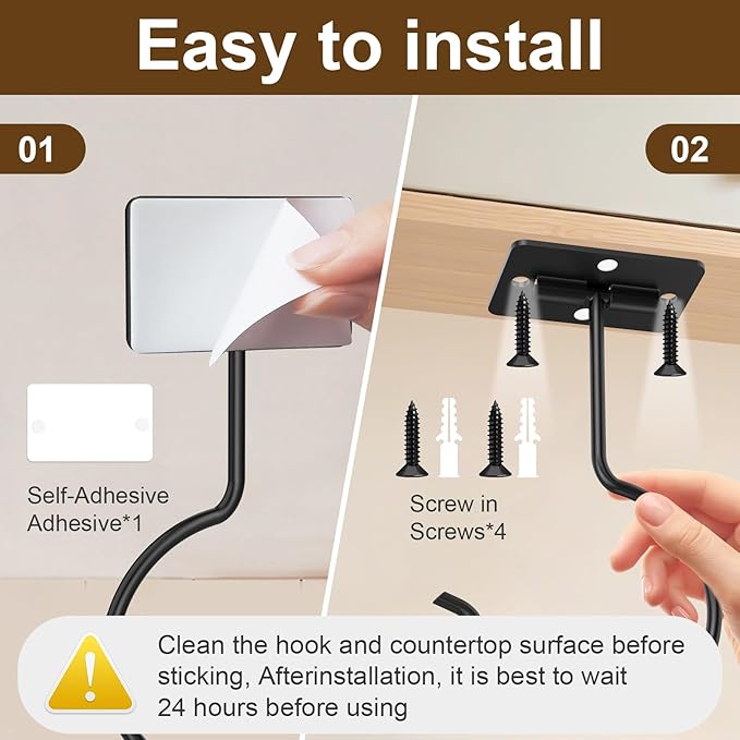 2 Packs Under Cabinet Banana Hooks, Foldable Magnetic Banana Holder with Strong Self-Adhesive & Screws for Extra Stability, Metal Banana Stand for Kitchen Counter – Black