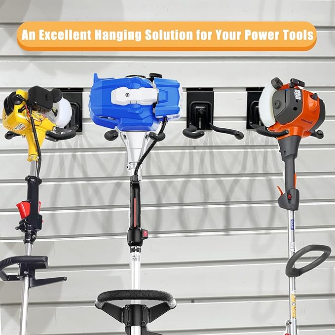 Adjustable Slatwall Hooks, Lockable Slatwall Weedeater & String Trimmer Hanger, Power Tool Hanger for Slatwall Accessories, Utility Hooks for Garage Storage - 8" x 4 Pcs