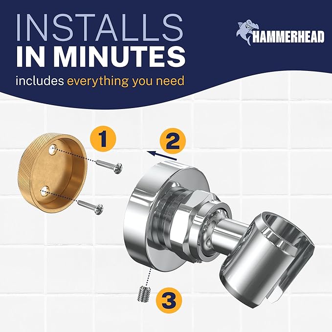 HammerHead Showers® Solid Metal Handheld Shower Head Holder Wall Mount – Chrome – Adjustable Screw Mounted Shower Wand Holder with Pivot Ball – Shower Hose Holder, Fits Most Handheld Shower Heads