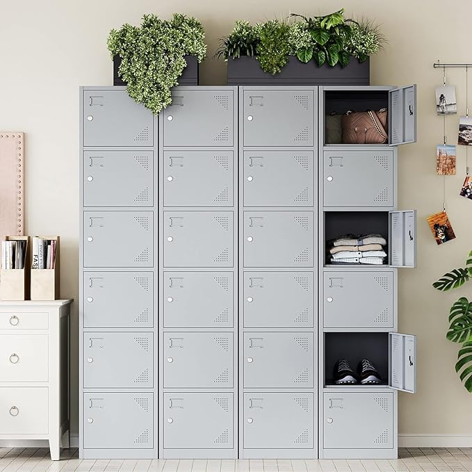 Letaya Metal Lockers for Employees,71" Steel Storage Cabinet with 6 Door Lockable for Office Staff,Home Sundries,Gym,School (Gray)