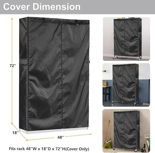 Premium Wire Shelf Cover with 5 Way Zipper & Bag, 48"W x 18"D x 72"H, 600D Heavy Duty Waterproof Dustproof Storage Shelving Cover, Protect & Organize for Outdoor Kithen Garage Basement Rack
