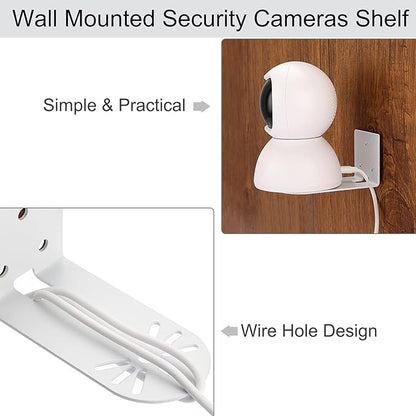 Sumnacon 2PCS Wall Mount Camera Shelf- Metal Small Wall Shelf with Adhesive,Universal Small Floating Shelf for Security Cameras, Speakers,White