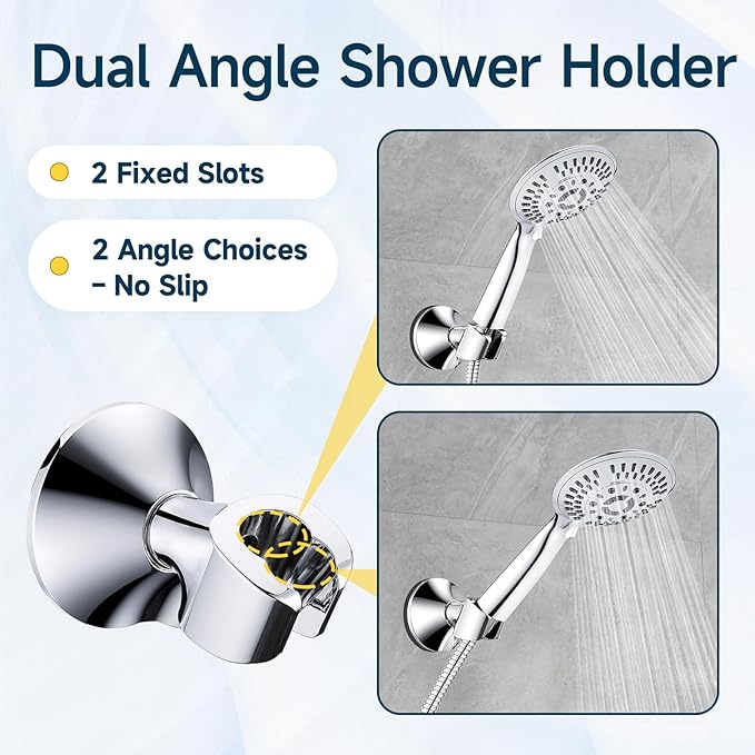 BRIGHT SHOWERS Handheld Shower Head Holder with Dual Angle Positions, Wall Suction Bracket Includes Adhesive 3M Disc, No Tools Required and Easy Installation, Chrome Finish