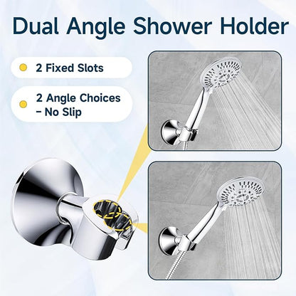BRIGHT SHOWERS Handheld Shower Head Holder with Dual Angle Positions, Wall Suction Bracket Includes Adhesive 3M Disc, No Tools Required and Easy Installation, Chrome Finish
