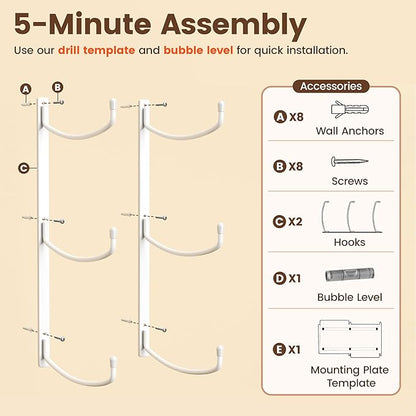 Yoga Mat Holder Wall Mount, 3-Tier Storage Rack for Yoga Mat, Foam Roller, Block, Yoga Accessories, Wall Organizer for Home Gym, Gym, Workout Room, Metal, White