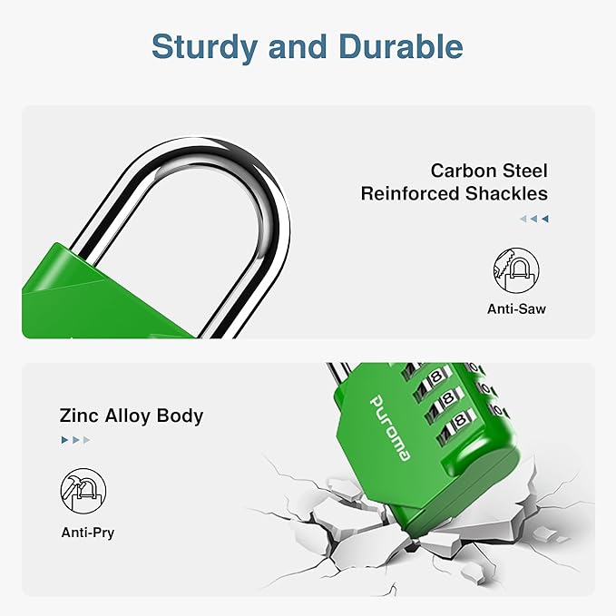 Puroma 1 Pack Combination Lock for Locker 4 Digit Outdoor Waterproof Padlock for School, Gym, Sports, Fence, Toolbox, Gate, Case, Outdoor, Hasp Storage, Cabinets (Green)