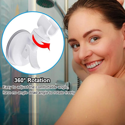 Adjustable Shower Head Holder, Wall Mount, ABS Plastic, Silver/White, 2.7 Inch Suction Cup, 360 Swivel, Easy Install, Strong Adsorption, Fits Most Shower Heads, Suitable for Smooth Surfaces