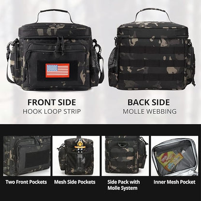 ATRIPACK Lunch Box for Men, Tactical Lunch Bag MOLLE Webbing Leakproof Insulated Large Lunch Cooler Women Adult Meal with Adjustable Shoulder Strap Durable Lunch Pail (Camo-Black)