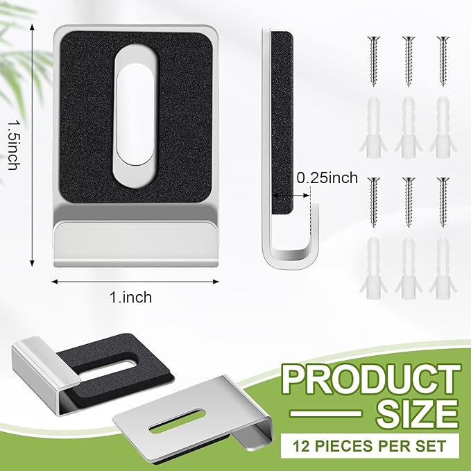12 Pcs Metal Mirror Holder Clips for Wall Mounting Heavy Duty Frameless Mirror Hangers Hooks Hardware Mounting Clip for Wall Tile Billboard Display(Silver,1/4 Inch)