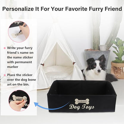Large Dog Toy Basket Collapsible Dogs Toy Box Fabric Trapezoid Dog Toys Bin Storage for organizing pet Toys/Blankets/leashes/Rope Toys/Clothing-Can be Personalized-Black